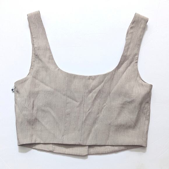 Jason Wu Cropped Button Up Top XS Beige Taupe Crepe Mother of Pearl Buttons NWT - Picture 4 of 8